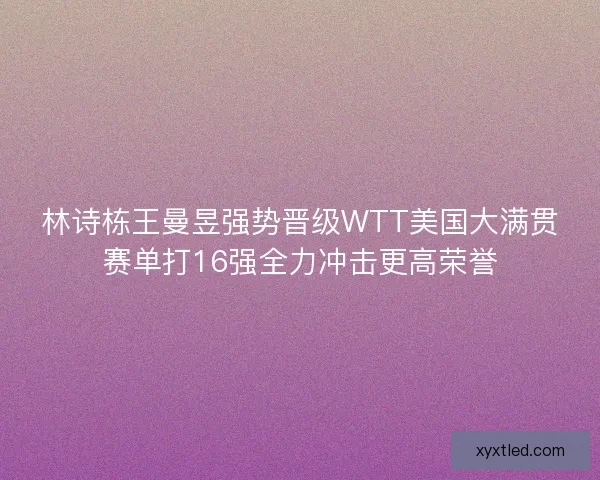 林诗栋王曼昱强势晋级WTT美国大满贯赛单打16强全力冲击更高荣誉